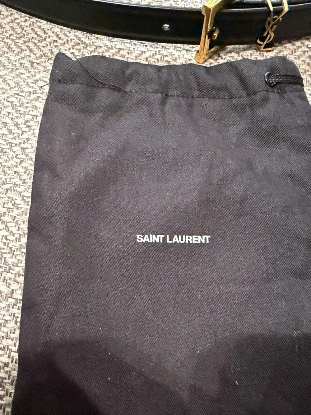 Saint Laurent Black Leather Belt with Gold YSL Buckle and Logo Detail